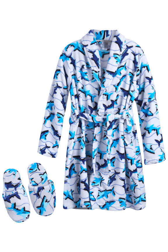 Boys Bathrobe-Super Soft Plush Fleece Robe and Slippers (5-16)