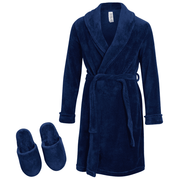 Too Cool 2 Sleep Boys Bath Robe and Slipper Set - 2 Piece Plush Fleece Hooded Bathrobe & Slippers