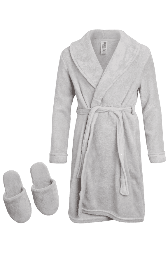 Boys Bath Robe and Slipper Set - 2 Piece Plush Fleece Hooded Bathrobe & Slippers