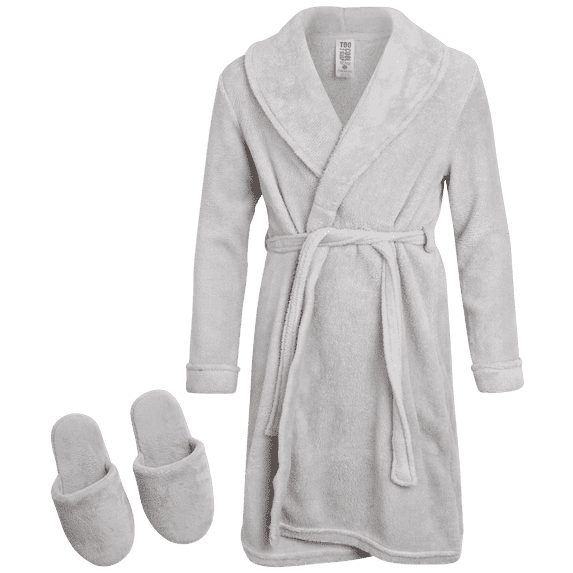 Too Cool 2 Sleep Boys Bath Robe and Slipper Set - 2 Piece Plush Fleece Hooded Bathrobe & Slippers