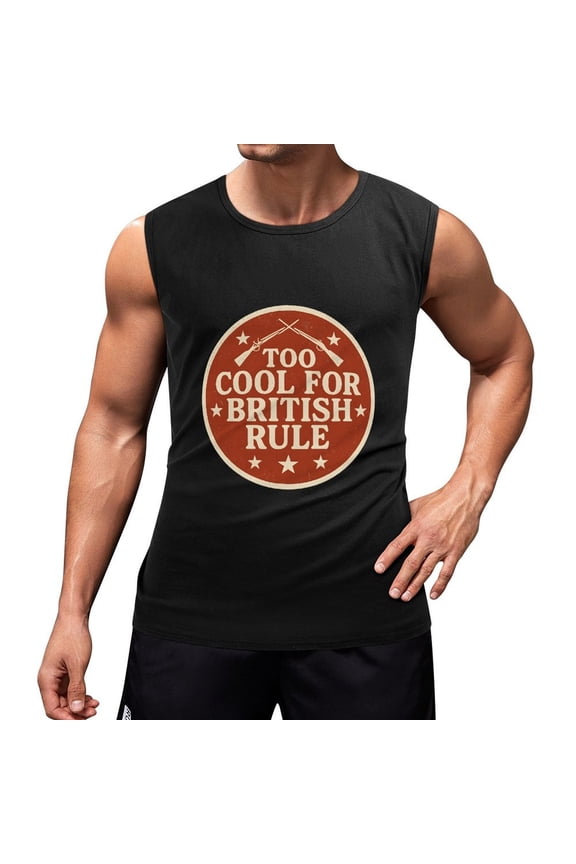 Too Cool For British Rule Men's Tank Tops - 100% Cotton Sleeveless Undershirts - Black XX-Large
