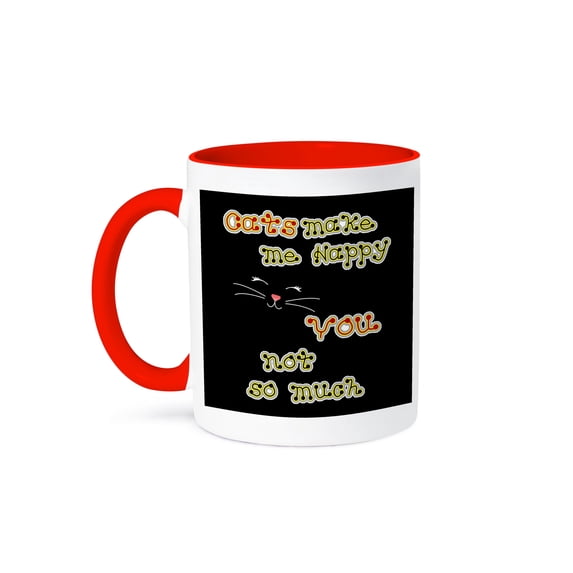 3dRose, Too Cute Kitty Cat Face - Black background - Cats Make Me Happy, 15oz Two-Tone Red Mug