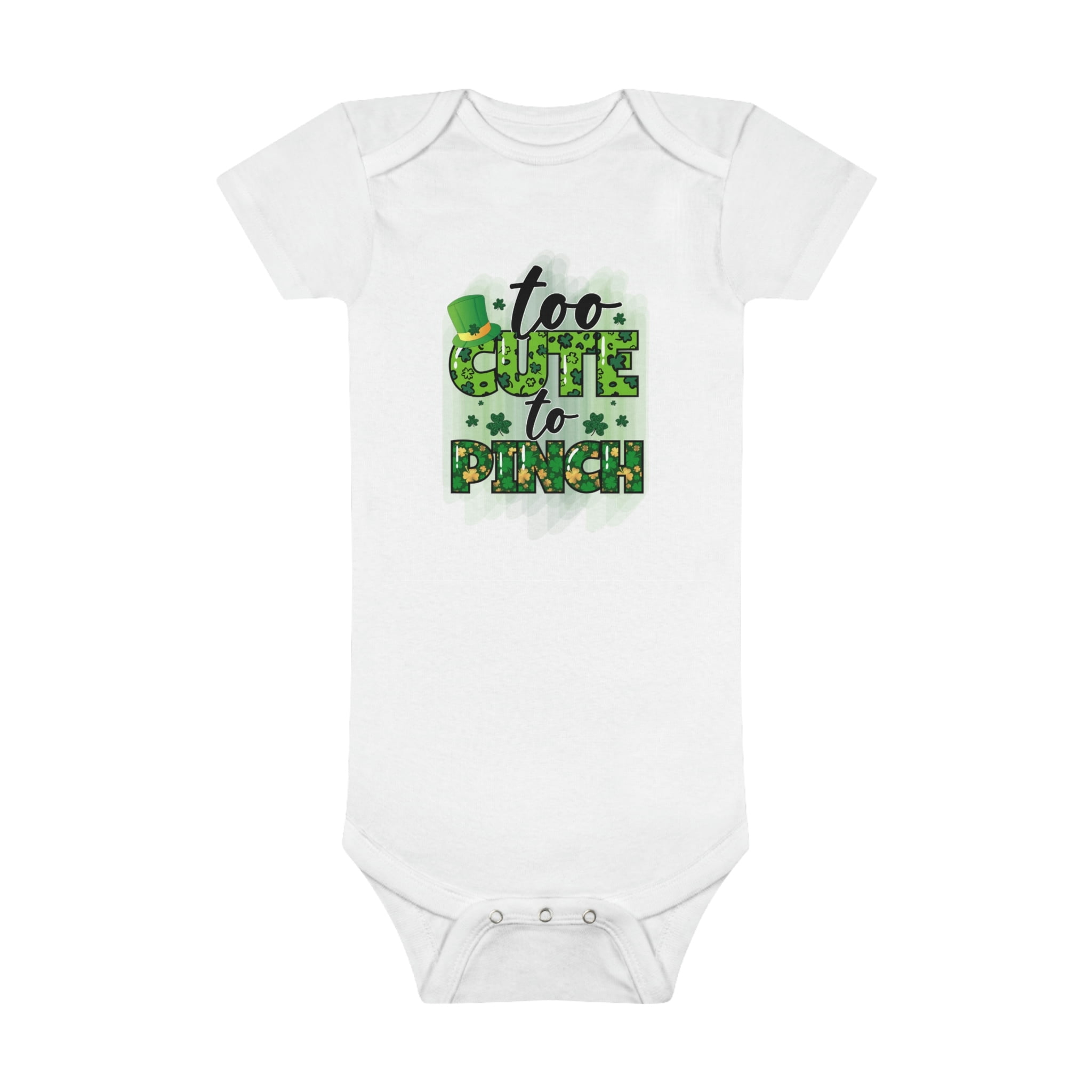Too Cute To Pinch Happy St Patrick's Day Onesie® Organic Baby Bodysuit
