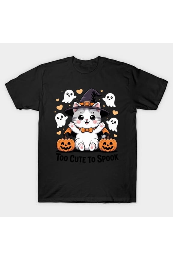 Too Cute To Spook Funny Halloween Cat Retro Feline Pet Costume Party G4385 T-Shirt, for men and women, Up to Size 5XL