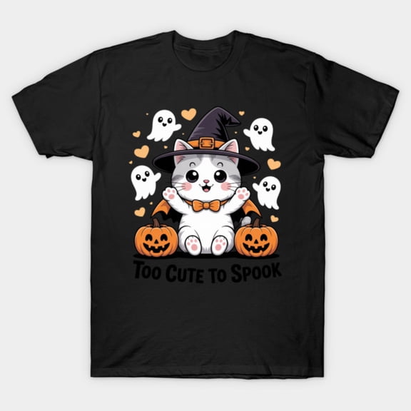 Too Cute To Spook Funny Halloween Cat Retro Feline Pet Costume Party G4385 T-Shirt, for men and women, Up to Size 5XL