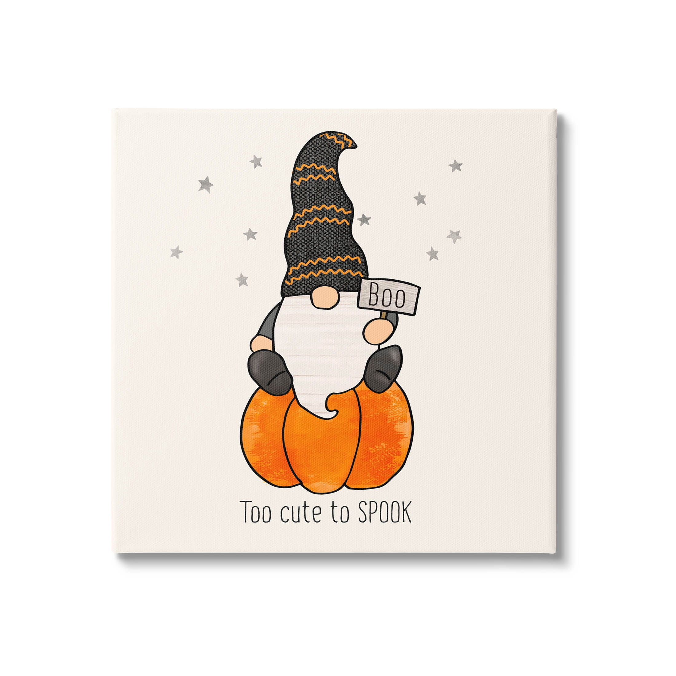 Too Cute To Spook Gnome Phrase Holiday Graphic Art Gallery Wrapped Canvas Print Wall Art
