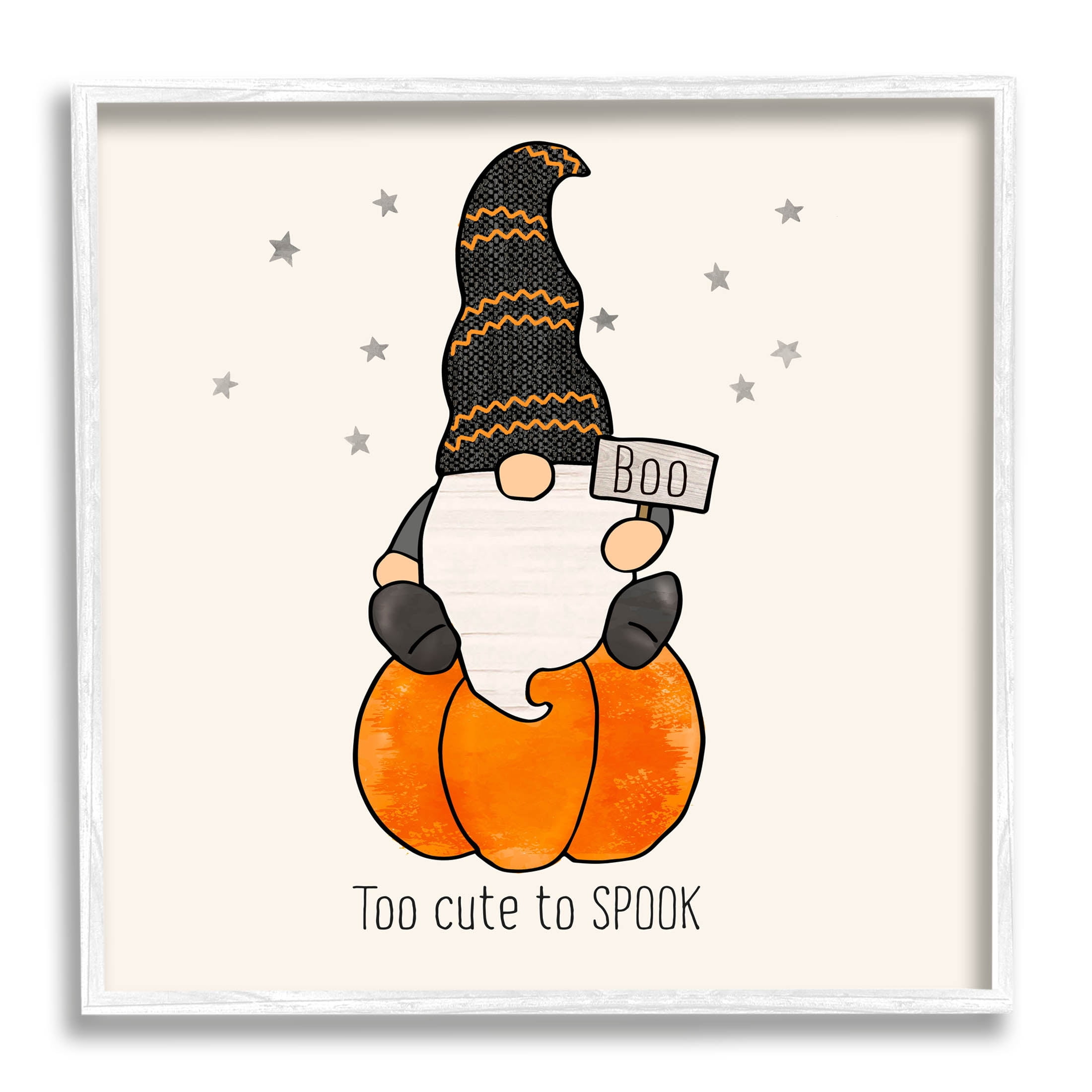 Too Cute To Spook Gnome Phrase Holiday Graphic Art White Framed Art Print Wall Art