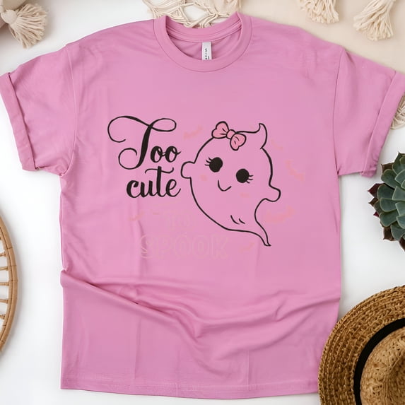 Too Cute To Spook Graphic Tee | Pink Ghost Shirt for Girls and Women, Azalea, Size S