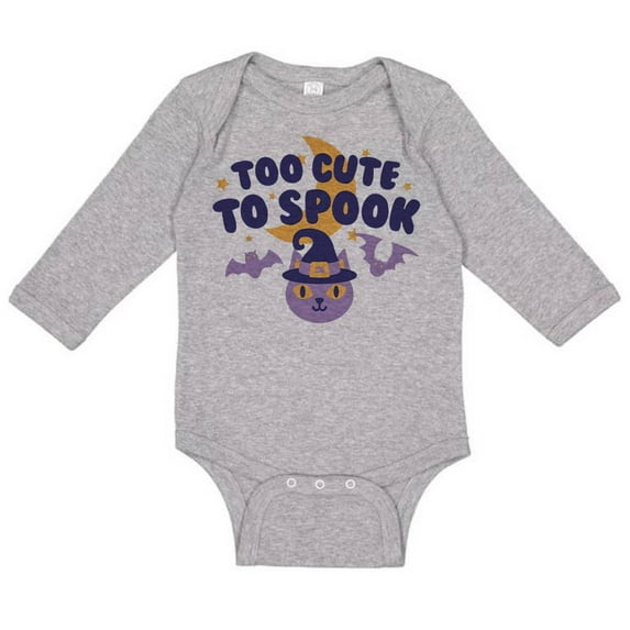 Too Cute To Spook Long Sleeve Baby Onesie Infant One Piece Bodysuit Newborn Heather Grey