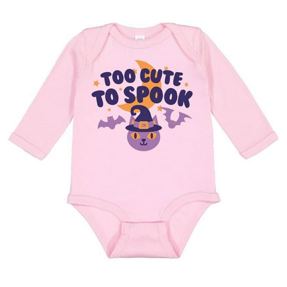 Too Cute To Spook Long Sleeve Baby Onesie Infant One Piece Bodysuit Newborn Light Pink
