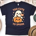thumbnail image 1 of Too Cute To Spook Shirt | Cute Ghost Graphic Tee | Unisex Casual T-Shirt, Navy, Size S, 1 of 6