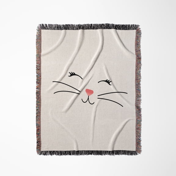 Too Cute White Kitty Cat Face Nose And Whiskers, Woven Blanket