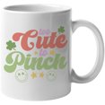 thumbnail image 1 of Too Cute to Pinch with Shamrock Leaves & Smiling Faces Art, St. Patrick's Day Merch Gift, White 11oz Ceramic Mug, 1 of 5