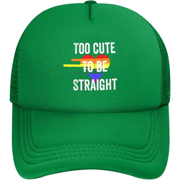 Too Cute to be Straight LGBT Gay Pride Baseball Cap Men Mesh Trucker Hat Women Dad Hat Sun Hat Ponytail Hat Black