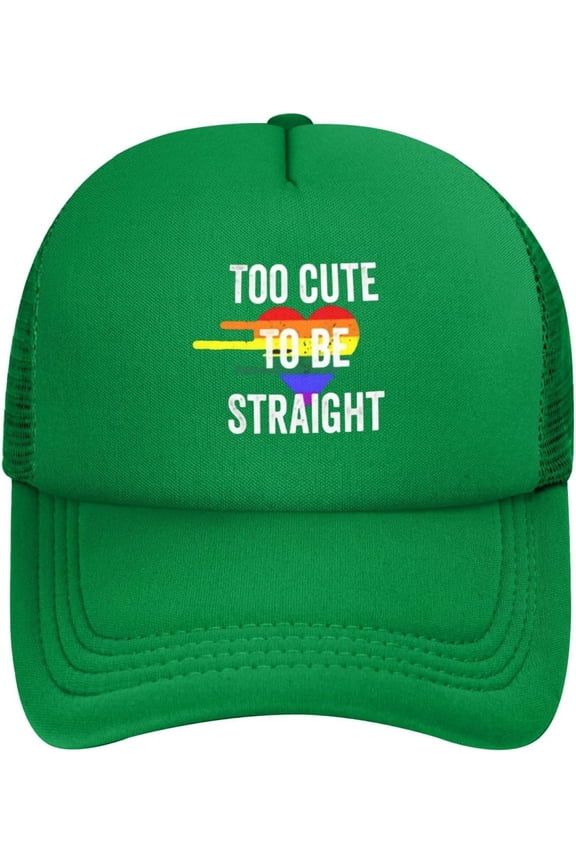 Too Cute to be Straight LGBT Gay Pride Baseball Cap Men Mesh Trucker Hat Women Dad Hat Sun Hat Ponytail Hat Black