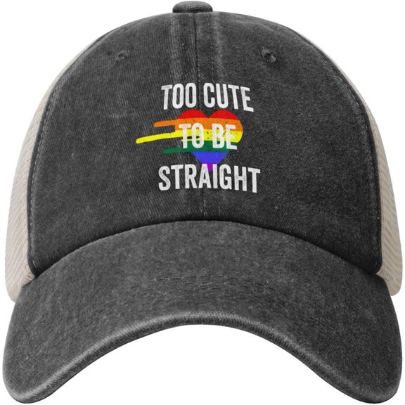 Too Cute to be Straight LGBT Gay Pride Cowboy Hat Men Vintage Mesh Baseball Cap Women Dad Hat Trucker Hat Black