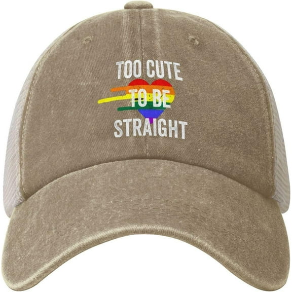 Too Cute to be Straight LGBT Gay Pride Cowboy Hat Vintage Mesh Baseball Cap Women Trucker Hat Men Dad Hat Black