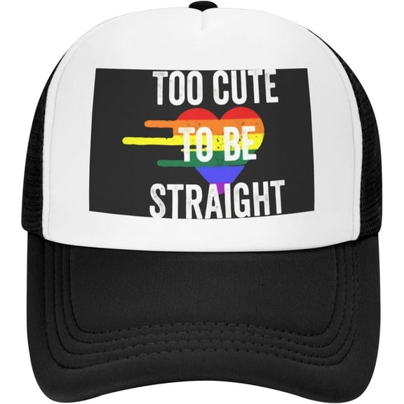 Too Cute to be Straight LGBT Gay Pride Trucker Hat Women Mesh Baseball Cap Cowboy Hat Men Dad Hat Snapback Hat Black
