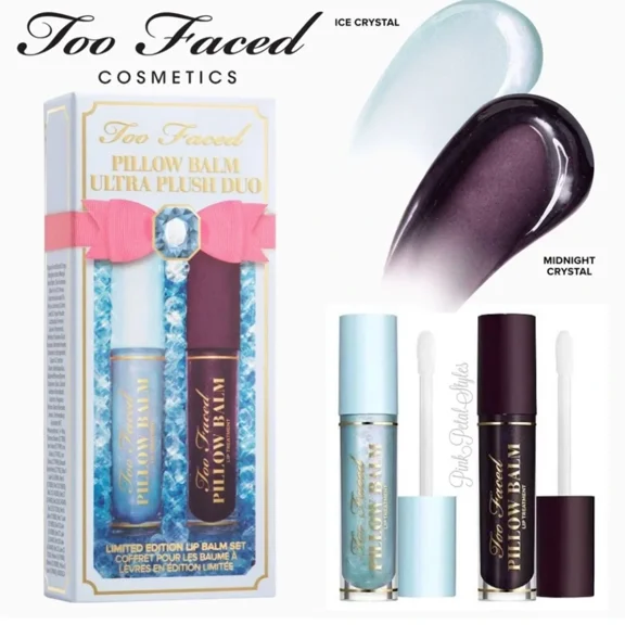Too Faced Pillow Balm Ultra Plush Hydrating Lip Balm Duo | Shade Ice Crystal & Midnight Crystal | New In Box 0.4 Oz Total