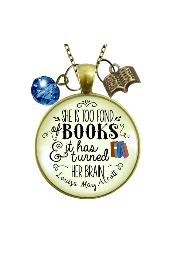 Too Fond Of Books Necklace Red Gutsy Goodness Female Adult Bronze Metal Jewelry