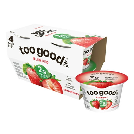 Too Good & Co. Lower Sugar Strawberry Flavored Low Fat Greek Yogurt Cultured Product, 5.3 oz, 4 Count