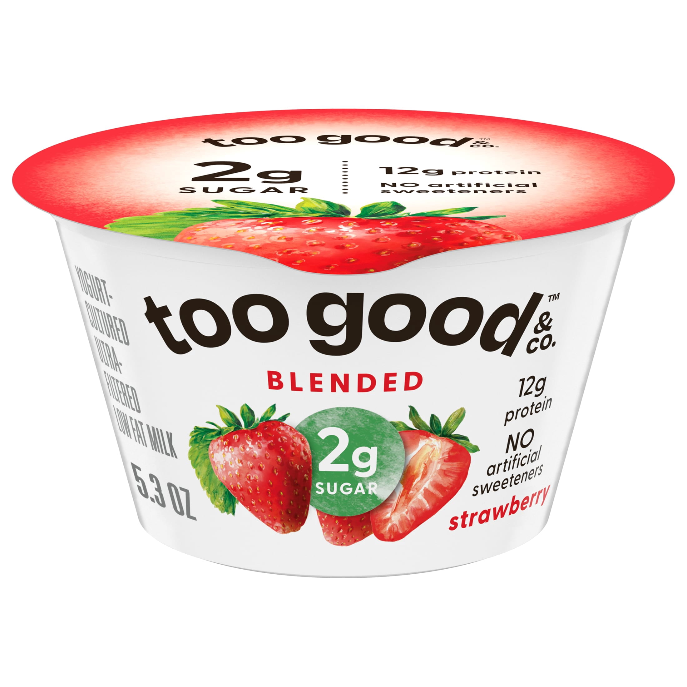 Too Good & Co. Blended Strawberry Yogurt-Cultured Ultra-Filtered Low Fat Milk Product Cup, 5.3 oz