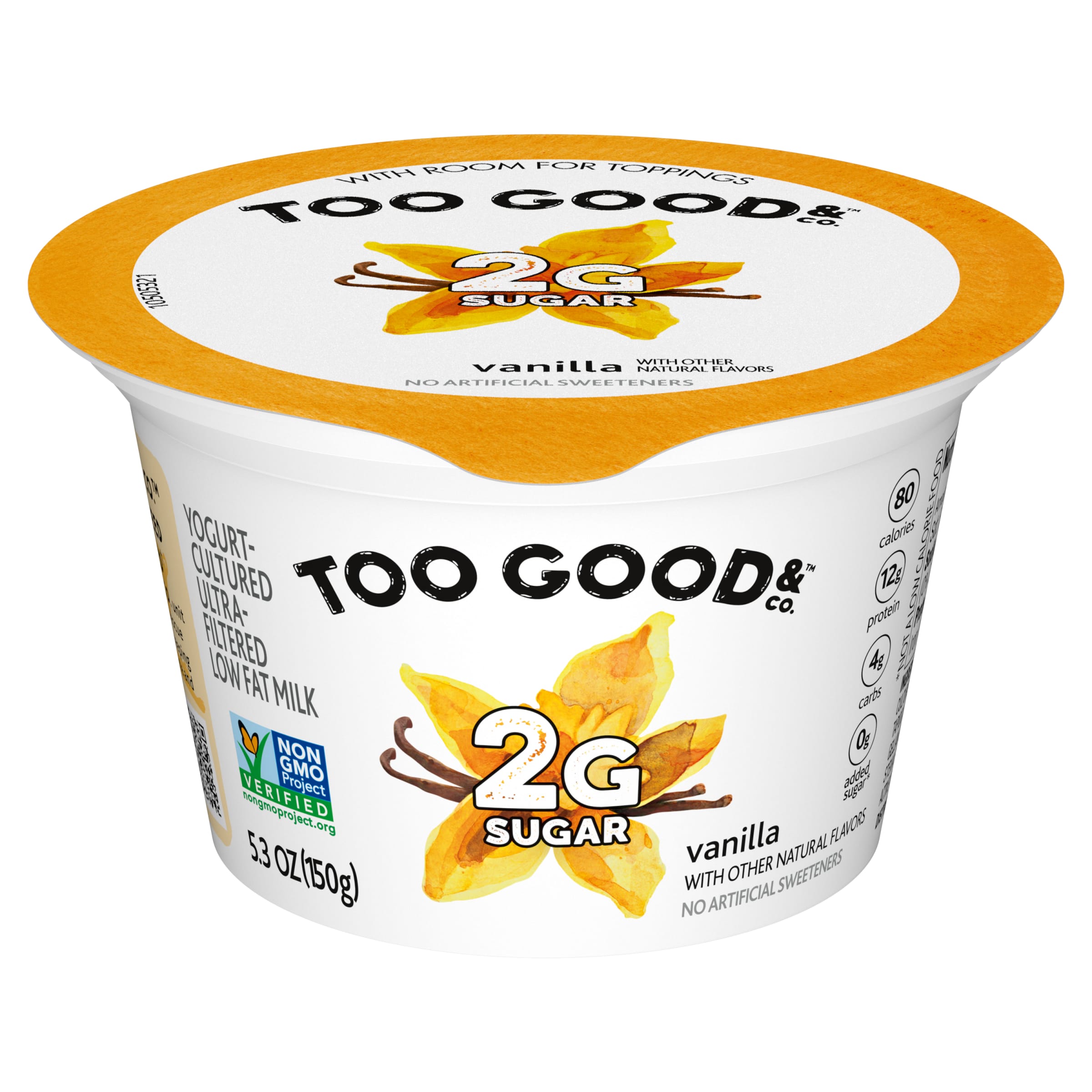 Too Good & Co. Lower Sugar Vanilla Flavored Low Fat Greek Yogurt Cultured Product, 5.3 oz - image 1 of 11
