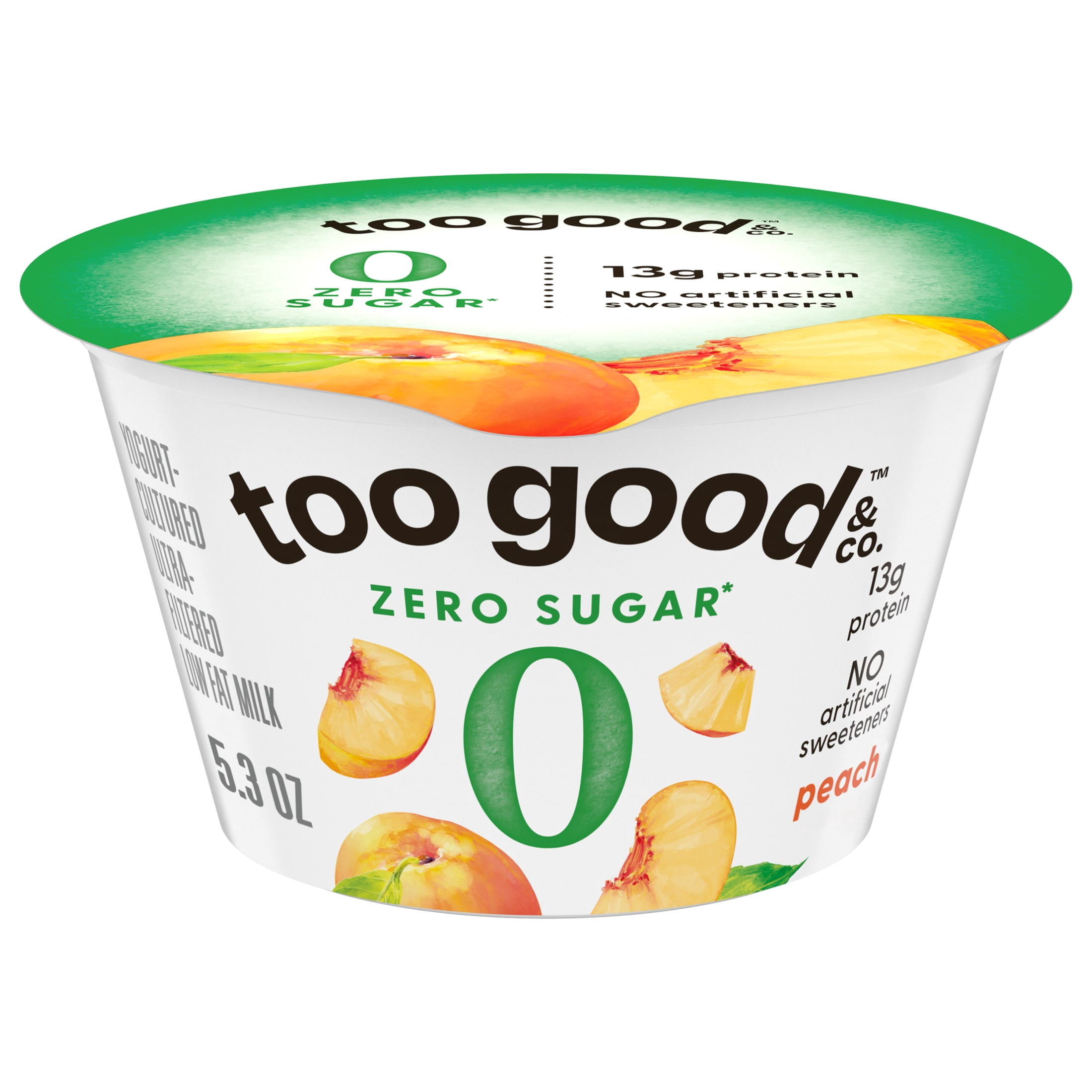 Too Good & Co. Zero Sugar Peach Yogurt-Cultured Ultra-Filtered Low Fat Milk Product Cup, 5.3 OZ