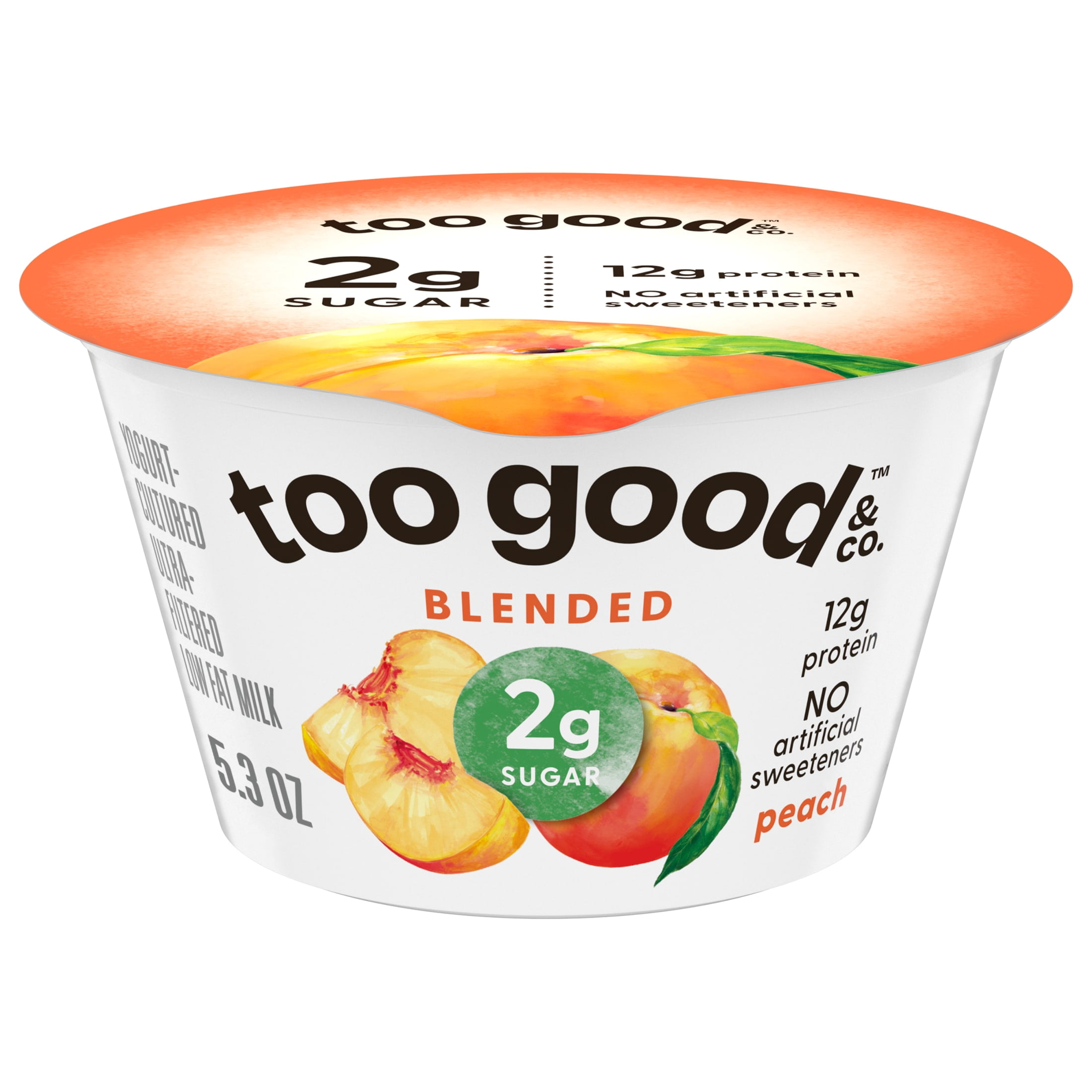 Too Good & Co. Blended Peach Yogurt-Cultured Ultra-Filtered Low Fat Milk Product Cup, 5.3 oz