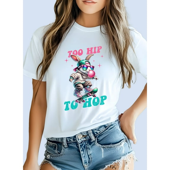 Too Hip To Hop Women's Short Sleeve Graphic T-Shirt 1 Pcs Tee 100% Heavy Cotton - Comfortable Crew Neck, Soft Tees Casual Tops