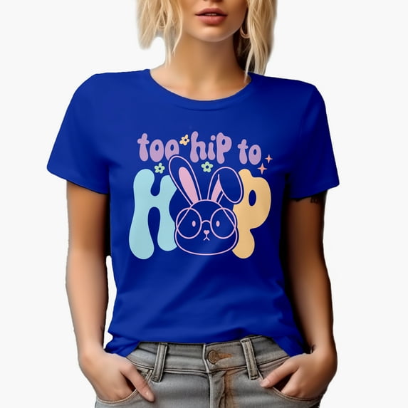 Too Hip to Hop, Bunny Wearing Eyeglasses, Easter Sunday Art Favor or Merch Gift, Royal Blue T-Shirt, XL