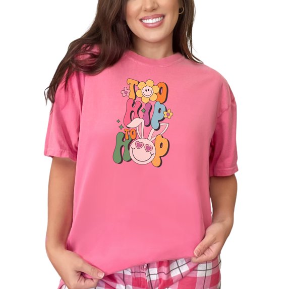 Too Hip to Hop, Retro Easter Sunday Bunny Art Favor, Souvenir or, Crunchberry Comfort Colors T-Shirt, Medium