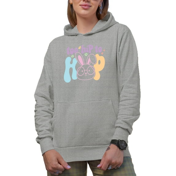 Too Hip to Hop with a Bunny Wearing Eyeglasses, Easter Sunday Art Favor or Merch Gift, Heather Grey Hooded Sweatshirt or Hoodie, 2XL