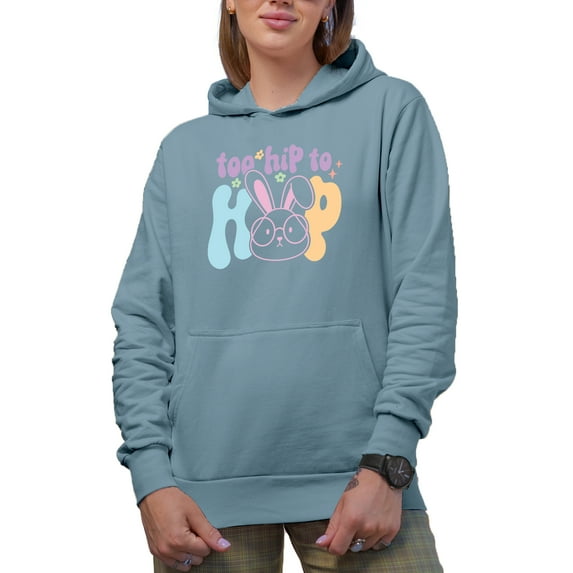 Too Hip to Hop with a Bunny Wearing Eyeglasses, Easter Sunday Art Favor or Merch Gift, Light Blue Hooded Sweatshirt or Hoodie, 2XL