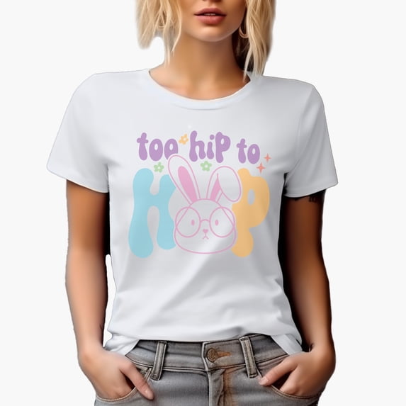 Too Hip to Hop with a Bunny Wearing Eyeglasses, Easter Sunday Art Favor or Merch Gift, White T-Shirt, 3XL