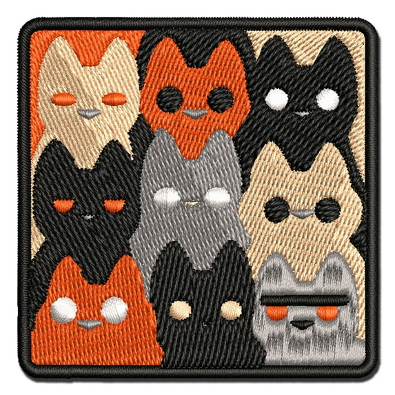 Too Many Cats in a Box Applique Multi-Color Embroidered Hook & Loop Patch - 3.5 Inch Large