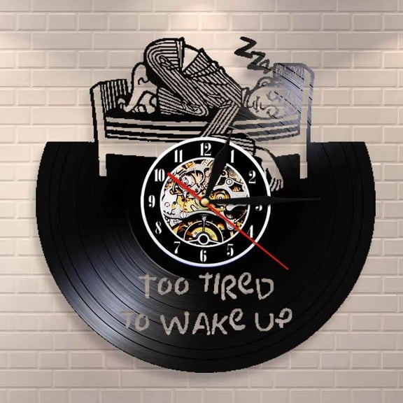 Too Tired To Wake Up Motivational Quote Vinyl Wall Clock,Vinyl Record Clock Wall Art Black Handmade Art Home Unique Gift idea