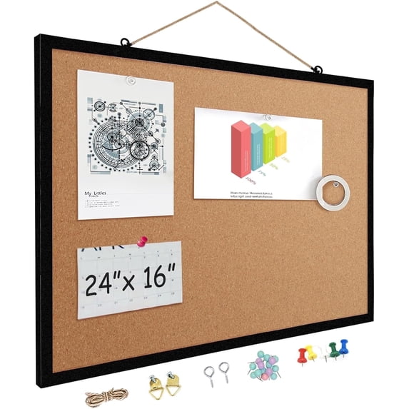 TooCust 16" x 24" Cork Board Black Frame, Double Sided Cork Board, Bulletin Boards for Walls, Cork Boards for Walls with Frame