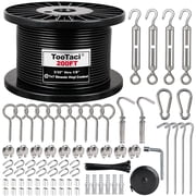 TooTaci 1/8" Wire Rope Kit, 200FT Black Vinyl Coated Stainless Steel Cable with Turnbuckles for String Light Hanging, Clothesline, Garden Trellis