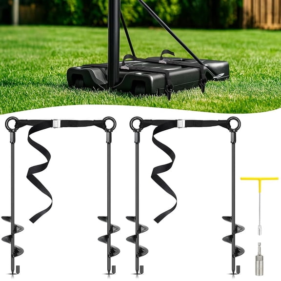 TooTaci 16" Basketball Hoop Anchor Tie Down Kit, Heavy Duty Steel Anchors with Adjustable Straps for Secure and Durable Mounting Trampoline