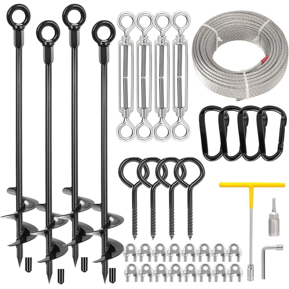 TooTaci 30" Ground Anchors Heavy Duty Shed Kit with 3/16 Galvanized Cable & Turnbuckles for Carport Canopy Gazebo Trampoline Swingset Mobile Home