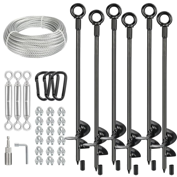 TooTaci 30" Ground Anchors Shed Anchors Kit, with 3/16" Galvanized Cable & Turnbuckles & Carabiners for Trees Trampoline Greenhouse Swing Set Tent.