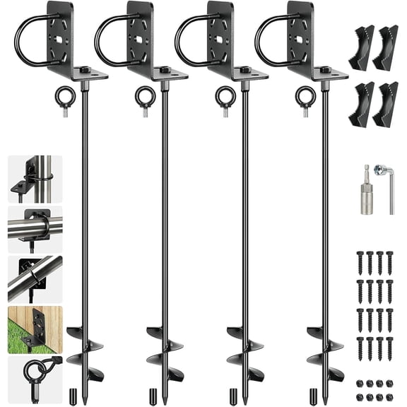 TooTaci 30" Heavy Duty Ground Anchors Kit, Mobile Home Anchors with Multi Purpose Brackets, for Sheds, Canopy Gazebo, Dog Runs, Carport, Trampoline