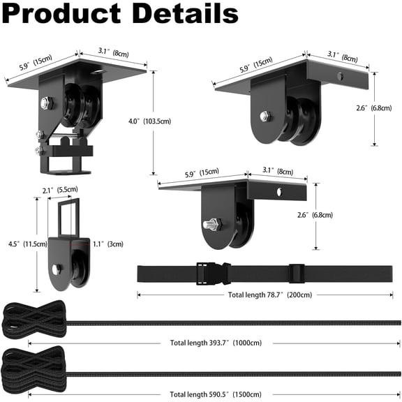 TooTaci Cargo Box Pulley System for Garage, Heavy Duty Ceiling Storage Lift with 3 Metal Pulley Hold Up to 150lbs, Garage Hoist System for Kayak, Roof Box, Ladders, Easy Lift, Fit 10-14 Foot Ceilings