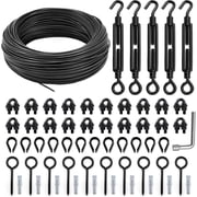 TooTaci String Light Hanging Kit, 100FT PVC Coated Steel Cable with Turnbuckle and Hooks, Guide Wire for Outdoor Patio, Camping Light, Clothesline