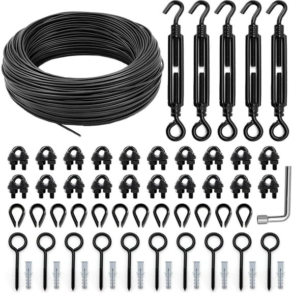TooTaci String Light Hanging Kit, 100FT PVC Coated Steel Cable, Guide Wire for Indoor String Lights, Patio Lights, Camping Light