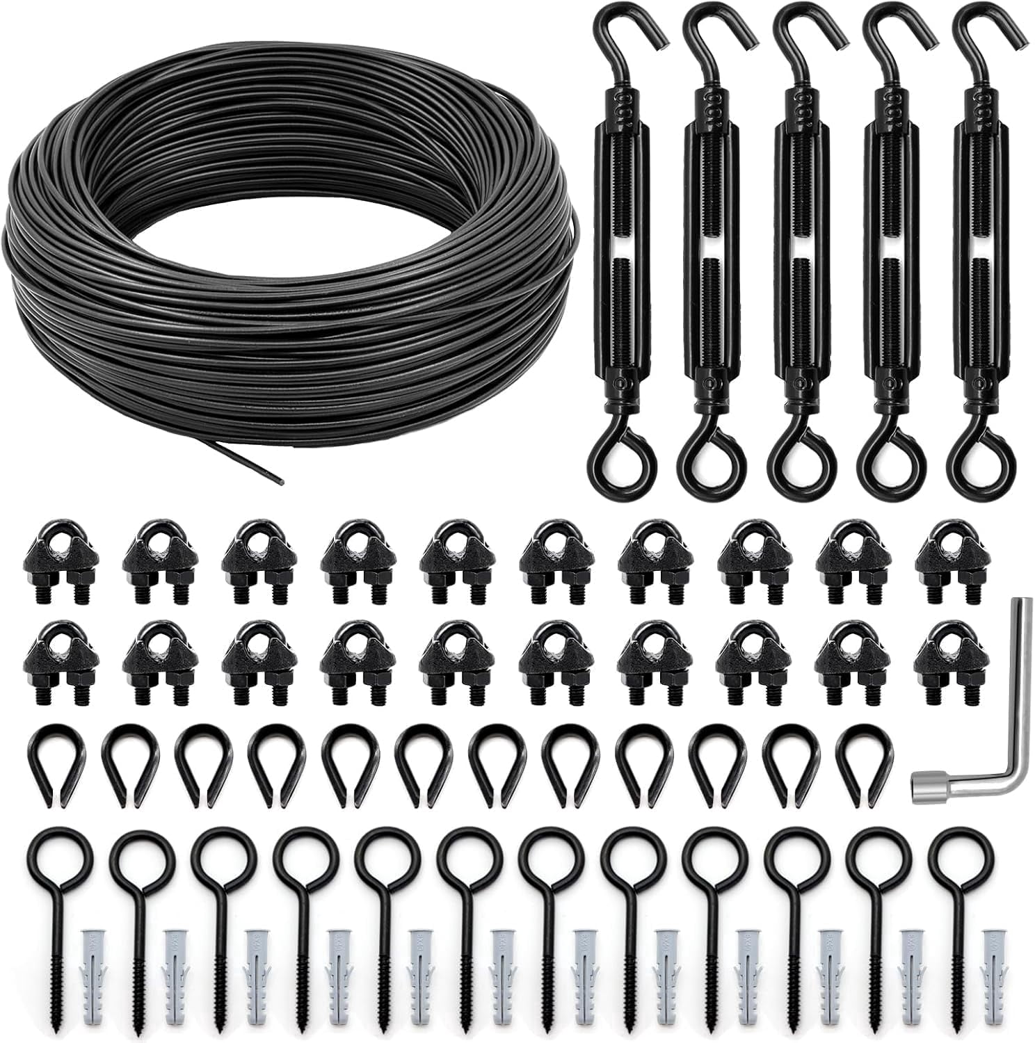 TooTaci String Light Hanging Kit, 164FT PVC Coated Steel Cable, Stainless Steel Wire for Indoor Outdoor String Lights, Patio Lights, Camping Light