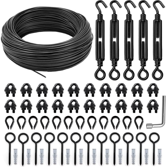TooTaci String Light Hanging Kit, 164FT PVC Coated Steel Cable, Stainless Steel Wire for Indoor Outdoor String Lights, Patio Lights, Camping Light