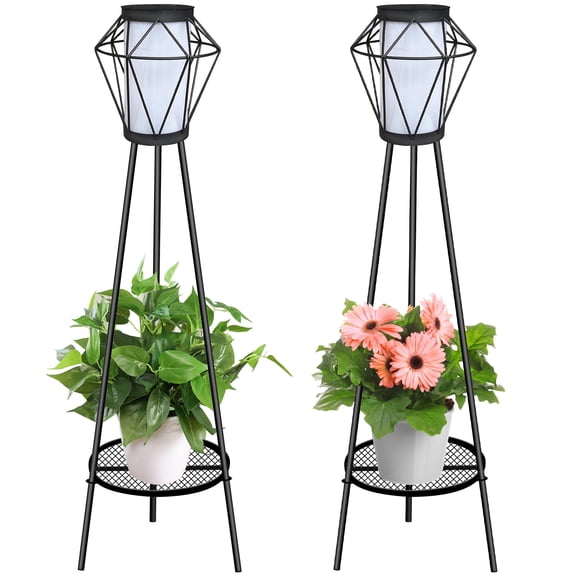 2-Piece Solar Powered Outdoor Decorative Waterproof Floor Lamps