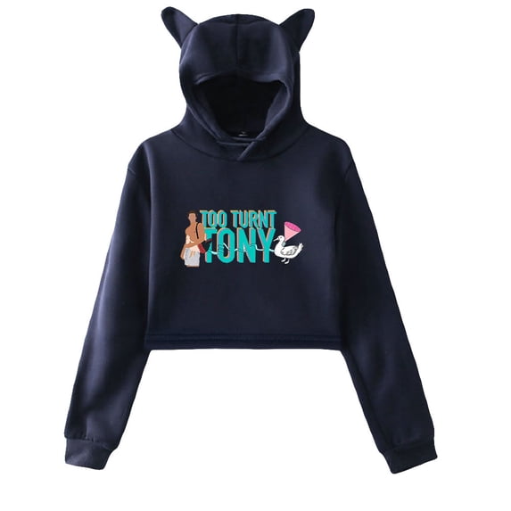 TooTurntTony Hoodie Sweatshirt for Girls Cat Ear Crop Top Women Casual Girl Youth Streetwear